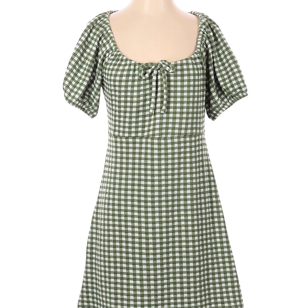 NWT - Jacquard Puff-Sleeve Mini Dress in Gingham Check